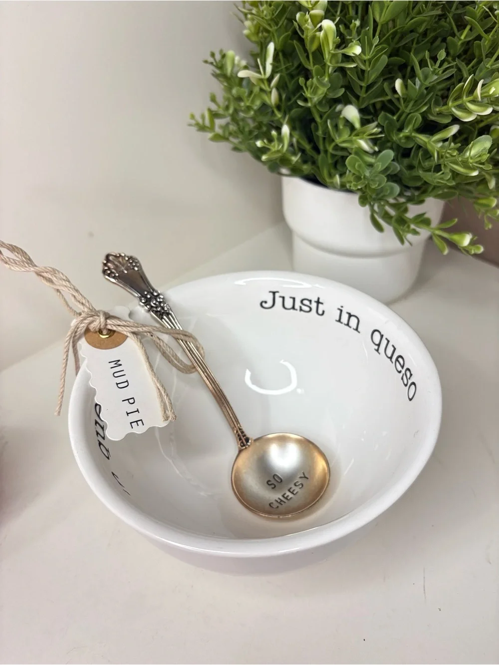Mud Pie ‘Just In Queso’ Ceramic Dip Bowl Set with ‘So Cheesy’ Spoon